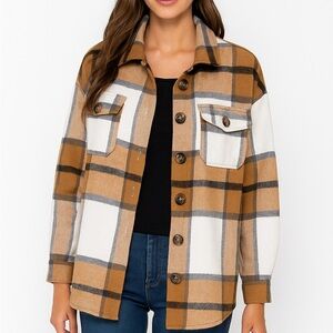 🤎Shein Women’s Brown White Plaid Shacket